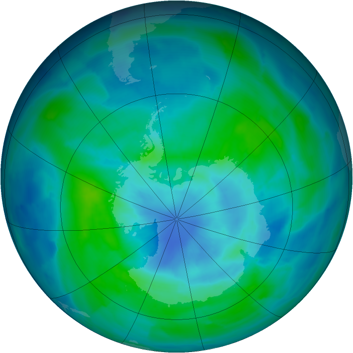 Antarctic ozone map for 18 March 2013